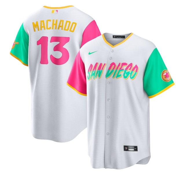 Men's San Diego Padres #13 Manny Machado 2022 White City Connect Cool Base Stitched Jersey